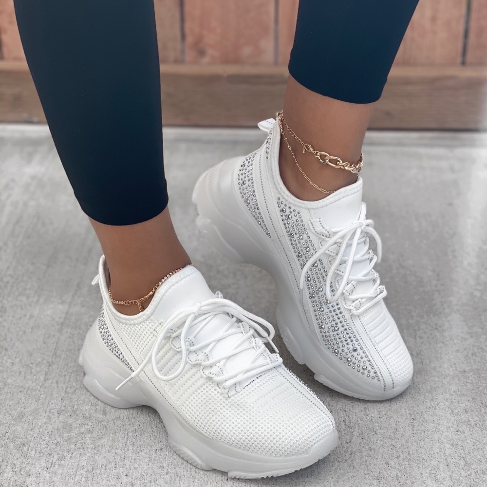White Glitzy Rhinestone Embellished FlyKnit - Picture 2 of 10